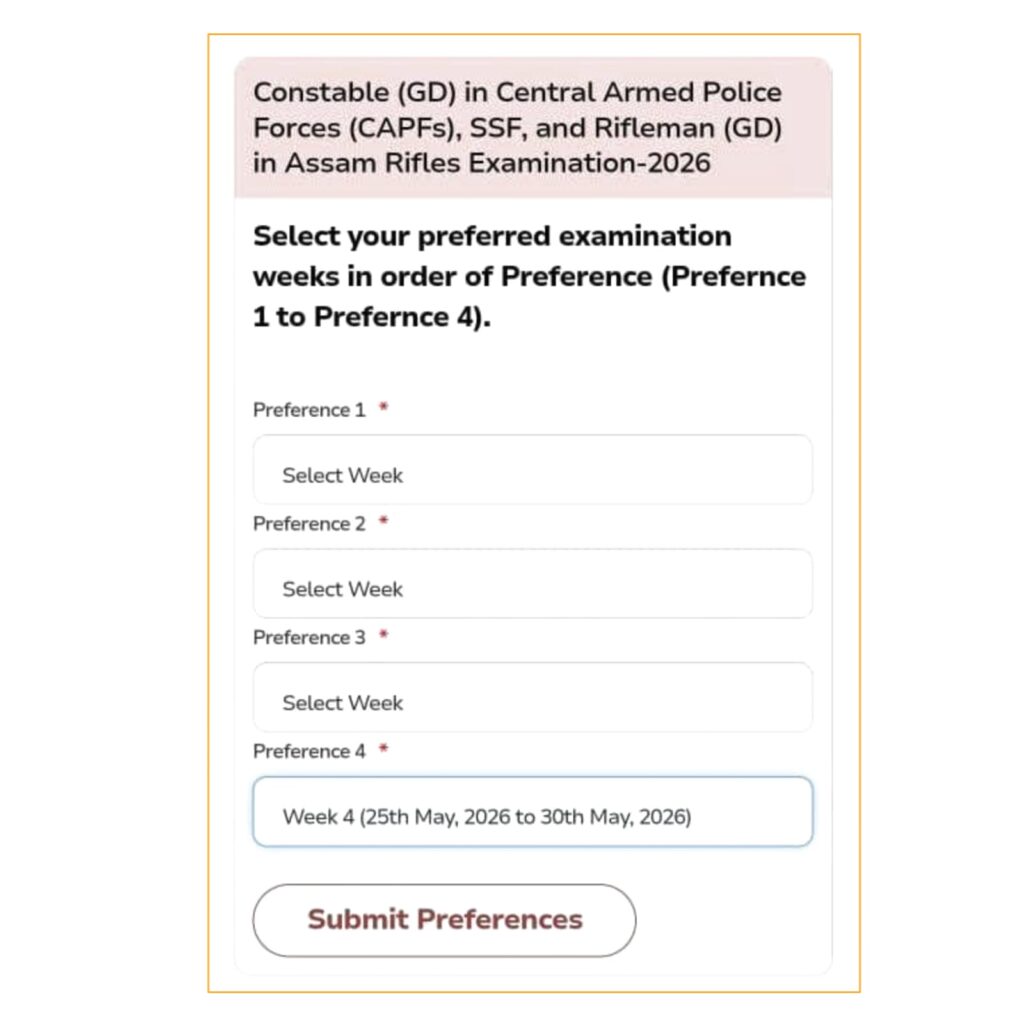 SSC GD Constable 2026 Exam Week Preference Dates - Week 1 से Week 4 तक पूरी जानकारी